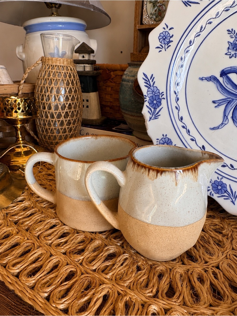 Stoneware Creamer and Sugar Mug Set
